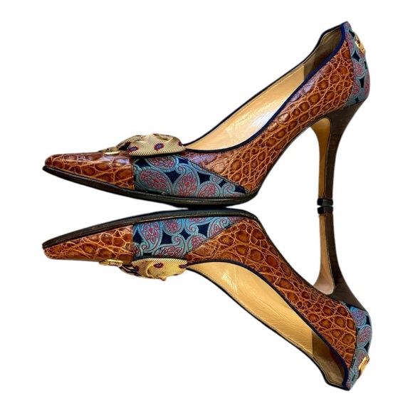 Cole Haan Collection Angelica Croc Print Leather Paisley Bow Pumps Size 7.5 - Picture 5 of 9